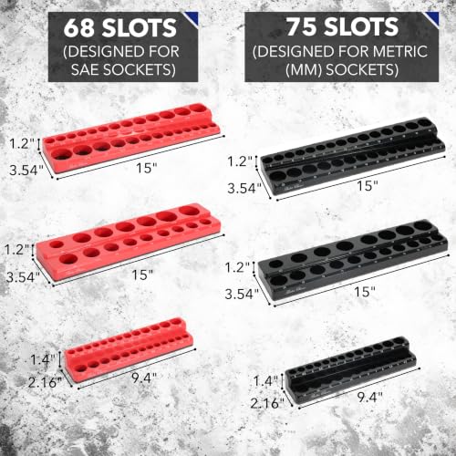 Bates- Magnetic Socket Organizer Set, 6 pcs, 1/2", 1/4" and 3/8" - color: Black & Red, size: 6 Pack