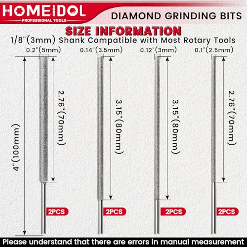 8Pcs 120Grit Long Diamond Grinding Bit for Dremel Bits L 4" 1/8" Shank - style: Style 4