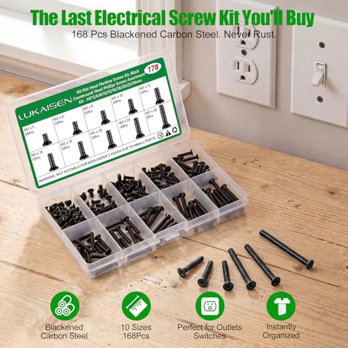 178 Pcs Black M3 Flat Head Machine Screws Kit for Laptop & RC | M3 x 5/6/8/10/12/16/18/20/25/30mm, Carbon Steel Black Metric Screws, for 3D Printer & Wall Socket Outlets, Storage Box - size: 178Pcs M3*5/6/8/10/12/16/18/20/25/30mm-Flat