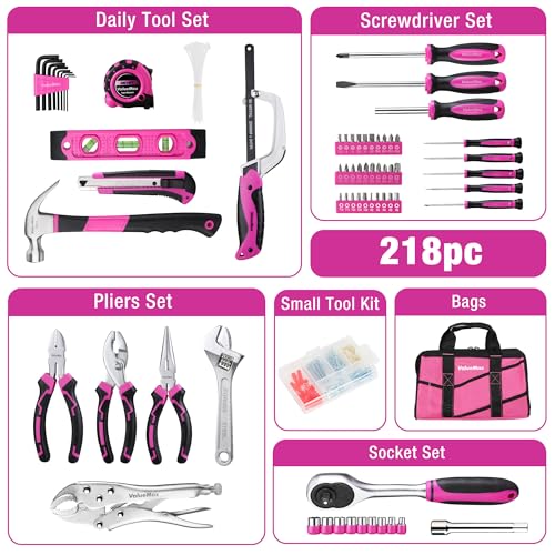 ValueMax Pink Tool Kit, 218-Pieces Home Repairing Tool Set
