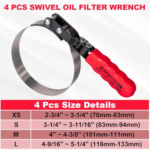 Spurtar 5pcs Swivel Oil Filter Wrench Set 12" Oil Filter Removal Tool - size: 5-Piece Set: 2-3/4" - 5-1/4"