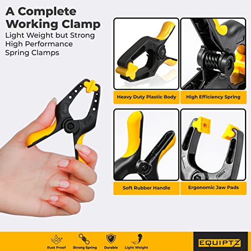 EQUIPTZ Spring Clamps 4 inch - 10 Pack Plastic Clamps for Pool Cover, Balloon Archs, Tarps & Backdrop with 2 inch Mouth Opening - Rust Free Large Clips Heavy Duty Outdoor with Non-Detachable Jaw Pads - size: 4" Pack of 10