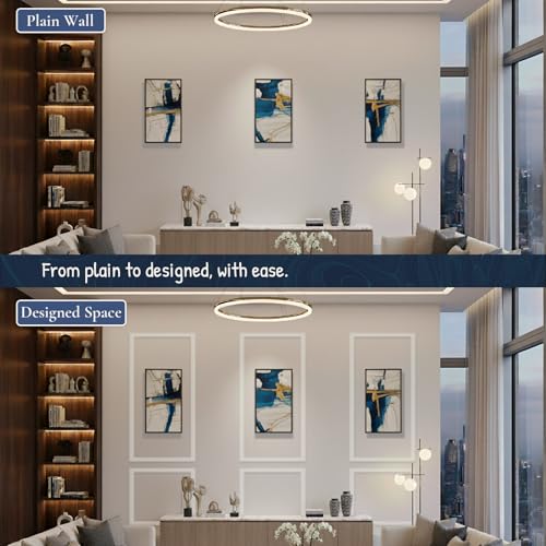 Set of 3 Peel and Stick Wall Molding Kit, Pre Cut Wainscoting Panels