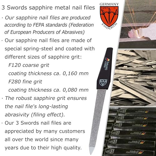 3 Swords Germany - Sapphire Metal Nail File Set 10 Pieces with 1 Piece 3-Way Nail Buffer – Nail Care Made in SOLINGEN/Germany - color: 10 Nail Files / 1 Buffer
