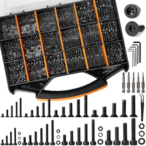4071Pcs M2 M3 M4 M5 Nuts and Bolts Assortment Kit, 39 Size Metric Screw Assortment 4MM to 30MM Hex Socket & Flat Head Machine Screws w/Portable Box and Hex Drill Bits, Galvanized Rustproof - size: J. M2 M3 M4 M5