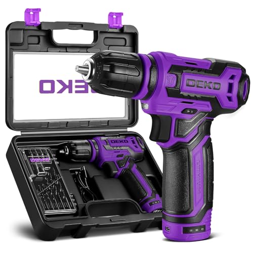 Cordless Drill：DEKOPRO 12V Power Drill Set 800RPM Electric Drills Small Drills with 3/8-inch Keyless Chuck and Portable Tool Set Gift Box (Purple)