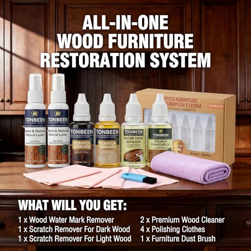 Premium Wood Furniture Care Set (12-Piece) - Includes Wood Cleaner & Water Mark Remover, Dark/Light Scratch Repair Kit & Furniture Care Oil | Friendly for Cabinets, Tables & All Wood Finished Surfaces - size: SET OF 1