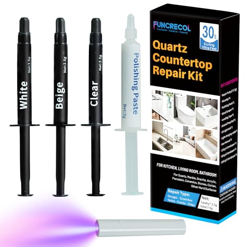 Quartz Countertop Repair Kit, Granite & Marble Repair Kit, 30s Quick-Drying Repair Chip for Edge Chips, Cracks, Scratches and Holes on Ceramic Tile, Bath Tub, Sink and Other Stone Surfaces - size: 0.09 Fl Oz (Pack of 3)