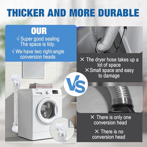 4 Inch Silver Dryer Vent Hose for Tight Space Includes 2 90-degree Dryer Vent Elbow and 1 Dryer Vents Duct, Flexible Dryer Hose Vent Kit-Space Saving, Indoor Dryers Vents Connector, Easy installation