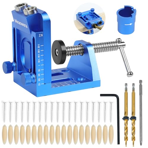 Pocket Hole Jig Kit with Adjustable Drill Guide, Stop Collars, 30PCS Screws & Plugs, Allen Wrench – Complete Woodworking Joinery System