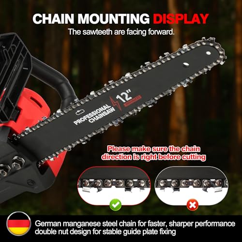 Brushless Electric Chainsaw 12" Cordless Tool Only for Milwaukee M18 18V Battery with Auto Oiler & Security Lock, for Tree Saw Trimming and Branch Wood Cutting (Tool Only)