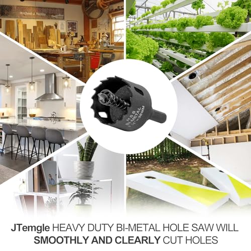 1-1/2 Inch Hole Saw with 9.1mm Triangle Shank Arbor, JTemgle Bi-Metal Hole Saw Heavy Duty Hole Cutting Tool for Cornhole Boards, Recessed Lights, Wood, Plastic, Drywall & Soft Metal - size: 1-1/2", 24mm Cutting Depth