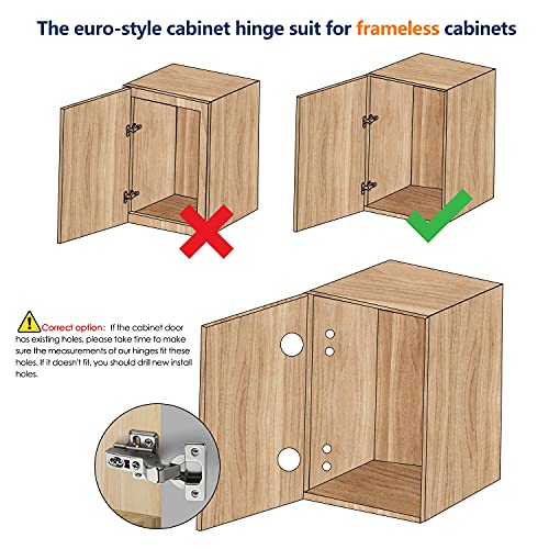 Ravinte European Kitchen Cabinet Hinges, Soft Close, Insert, 10 Pack | 5 Pairs, Satin Nickel, Cabinet Door Hinges, Adjustable Concealed Cabinet Cup Style, Heavy-Duty for Frameless Door - size: Insert