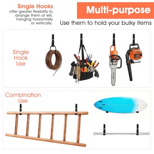 4pcs Garage Hooks Heavy Duty 4inch Ladder Hanger for Garage Wall-Mount Ladder Hooks Wall Storage Hook Steel garages for Walls for Hanging Heavy Duty Shed Tools,Hoses,Shovel,Ropes