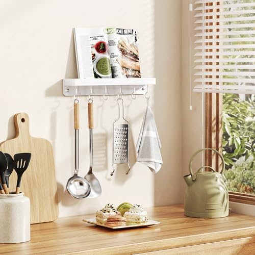 niffgaff White Key Holder Wall Mount, Stainless Steel Self Adhesive Hooks Rack with Shelf, No Drill Key Hanger for Door and Wall - color: White