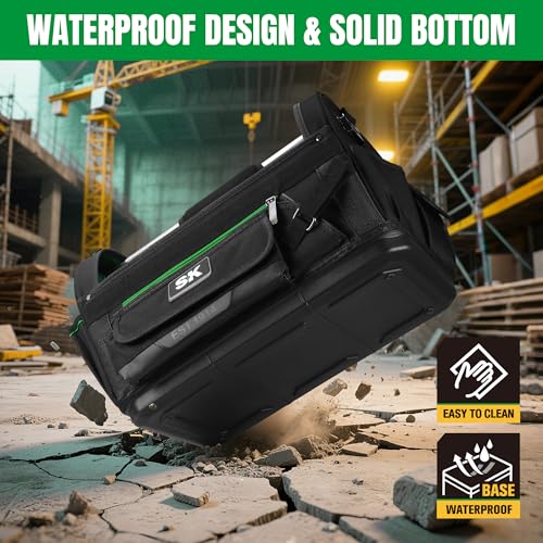 SK 18-Inch Open Top Tool Bag, Tool Tote, 1680D Fabric, Waterproof Hard Base