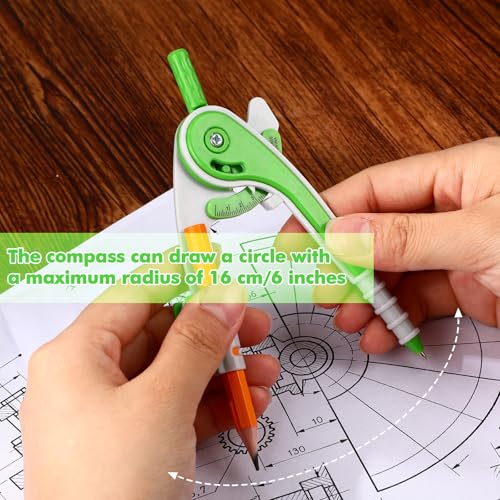 Zonon 7 Pcs Geometry Math Set with Compass Protractor Rulers, Green - color: Green