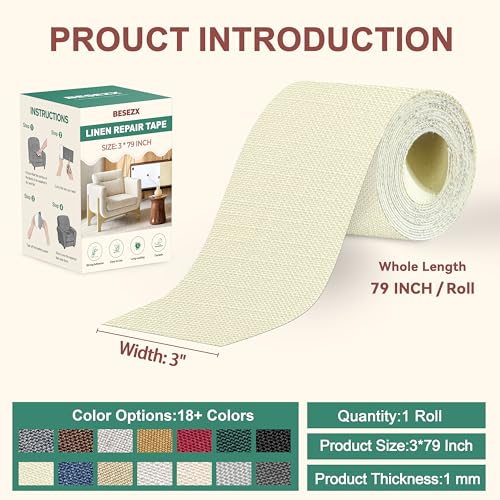 BESEZX Linen Fabric Repair Tape Upholstery Tape 3x79 Inch - color: Off White, size: 3*79 inch