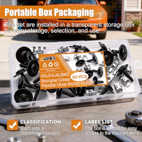 mankk 50PCS M4.2-1.41 (#8) Fender Liner Splash Shield Bolt Screw and Clips GM Fender Liner Screws 11548270 11609952 - color: Black-M4.2-1.41 (#8) Kit
