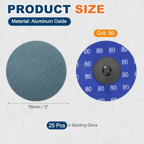 25 Pcs 3" 80 Grit Quick Change Surface Conditioning Discs | Aluminum Oxide Die Grinder Sanding Disc for Surface Prep Deburr Polish Rust Paint Removal, Blue - size: 3" (80 Grit)