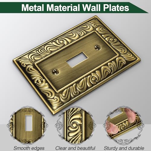 6 Pack Antique Brass Decorative Single Toggle Light Switch Cover Plate - size: 1 Gang Single Toggle