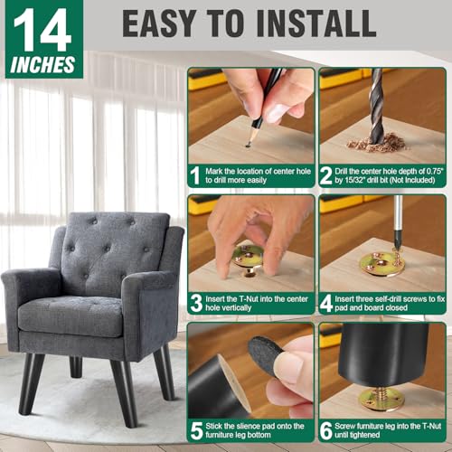 FoDau770 Rubber Wood Legs 14", Slant Taper, 5/16"-18 Thread, Black, 4pcs | Wood Couch legs - Mid Century Sofa Legs - Furniture legs Replacement for Cabinet Dresser Chair Ottoman - color: Black, size: 14 Inch - Slanted (80°)