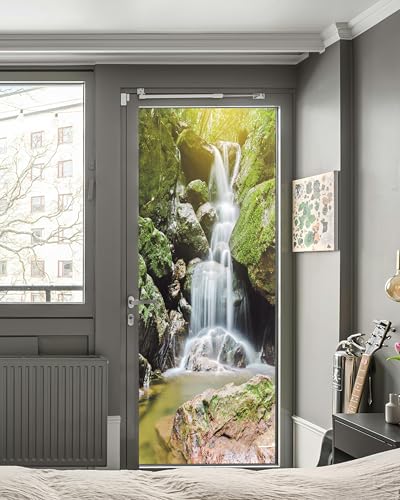 FLFK Door Mural Sticker - Waterfall,Peel and Stick,Combined Size 32"x80",Split into 2 Pieces - color: Dt294, size: 32"x80"