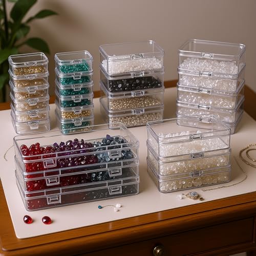 24 Pieces Mixed Sizes Rectangular Empty Mini Clear Plastic Organizer Box - size: 4 Sizes
