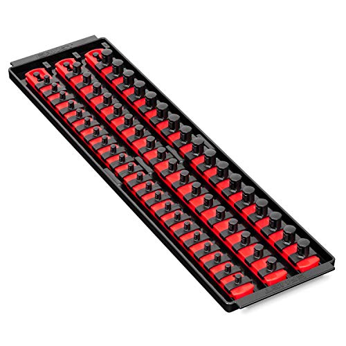Ernst Manufacturing 18-Inch Socket Boss - Premium 3-Rail Multi-Drive (1/4", 3/8", 1/2") Organizers w Twist Lock Clips, Socket Set Holder for 57 Tools - SAE, Metric - Red (Patented) Made in USA - color: Red, style: 18-Inch