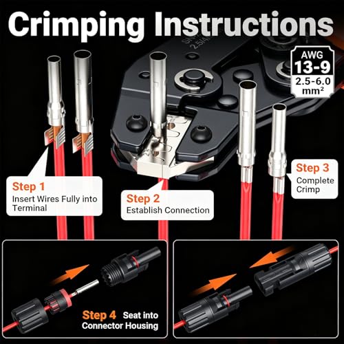 Preciva Solar Crimper Tool Kit, 10 Pairs MC4 Connectors & 2 Wrench, 1 Ratcheting Crimper for 13-9 AWG (2.5-6mm²) Cable, Waterproof PV Connector Assembly Kit with Carry Case for Solar Installation