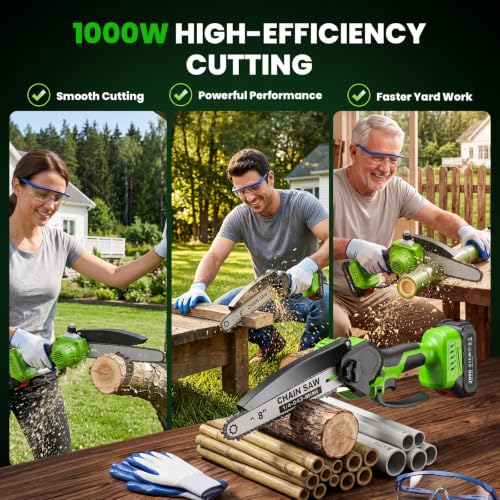 Mini Chainsaw Cordless, 8&6 IN Brushless Electric Chainsaw Battery Powered - color: Green01