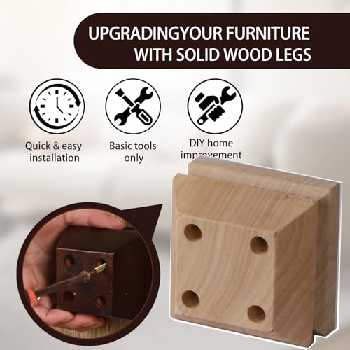 Unfinished Oak Furniture Legs - Heavy Duty Mid Century Solid Wood Replacement Sofa Legs Set of 4 for Couch Bench Bed Dresser Coffee Table (Natural 2" H*3.15" W) - color: Plain Wood Color, size: 2"H*3.15"W (No Hanger Bolt)