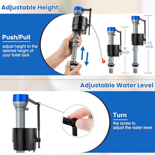 Saillong Universal Toilet Flusher Replacement Kit, Fill Valve, 2-Inch Flapper, Side Mount Handle Lever, Water-Saving, Adjustable Toilet Repair Kit Inside Tank, Easy to Install(1 Set,Blue Grey, Blue) - color: Blue Grey, Blue