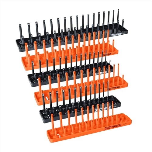 OEMTOOLS 22418 6-Pc SAE & Metric Socket Tray Set for Sizes 1/4", 3/8”, 1/2" - color: Orange/Black
