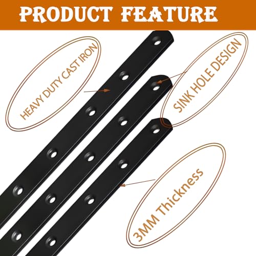 24Pack Straight Brackets Black Mending Plate 10In Metal Brackets for Brace - size: 12 Inch (24 Pack)