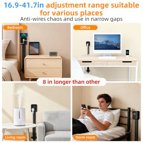 Outlet Extender 17-41in，Upgrade Stable USB-A&USB-C Wall Outlet Extender Made of Fireproof Material，Wall Plug Extender Anti-Wires-Chaos，with 4 Fixed Angles Suit for Outlet Behind Desk, Sofa（Black） - color: Black 17-41in