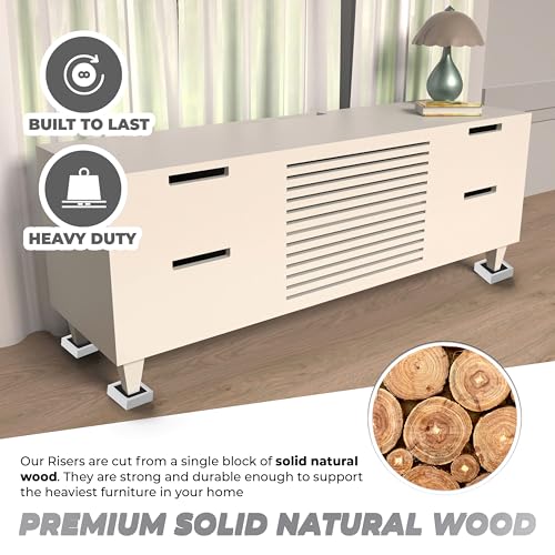 FASONLA Bed Risers (Set of 8) Furniture Risers Lifts Height 1", 2", 3" or 4", Solid Natural Wood Risers, Non-Slip Recessed Hole to Heavy Bed/Furniture (White Color) - color: White Color