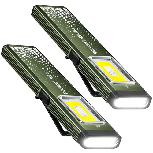 RECHOO Flat EDC Flashlight Rechargeable, 8-Mode Slim Pocket Flashlight with Magnetic Base & Clip, Lightweight Mini Rechargeable Flashlights for Everyday Carry, Working, Camping, Car Repair & Emergency - color: Green