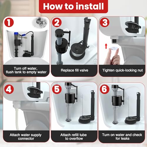 Saillong Universal Toilet Flusher Replacement Kit, Fill Valve, 2-Inch Flapper, Front Mount Handle Lever, Water-Saving, Adjustable Toilet Repair Kit Inside Tank, Easy to Install(Black) - color: Black