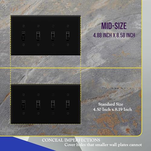 ENERLITES Mid-Size 4-gang Toggle Light Switch Cover Plate, 2 Pack, Black - color: Black, size: Mid-Size (Pack of 2)