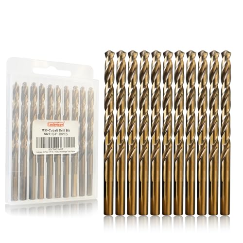 Luckyway 1/4 Inch Cobalt Drill Bits (10 Pack), M35 HSS Metal 1/4" Drill Bit Titanium Nitride Coated for Hard Metal, Stainless Steel, Cast Iron, Wood and Plastic, with Storage Case - style: 1/4" (10Pcs) Cobalt Drill Bits
