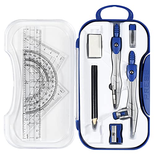 Unjoo Geometry Set 10 Pcs Student Supplies,Protractor and Compass,Navy Blue - color: Navy Blue