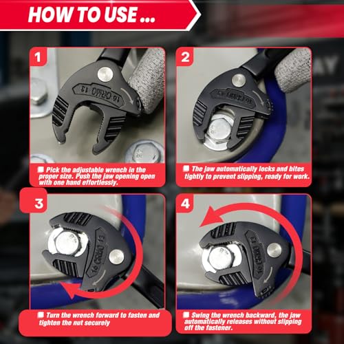 4-Piece Self Adjusting Wrench, Self-setting Spanner with Automatic Continuous Gripping for 1/4"-3/4" (7-19mm) Pipe Fittings Nuts and Bolts