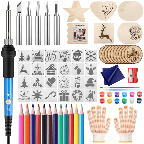 Beeveer 121 Pcs Wood Burning Kit Christmas Wood Burning Pen Tool Set DIY
