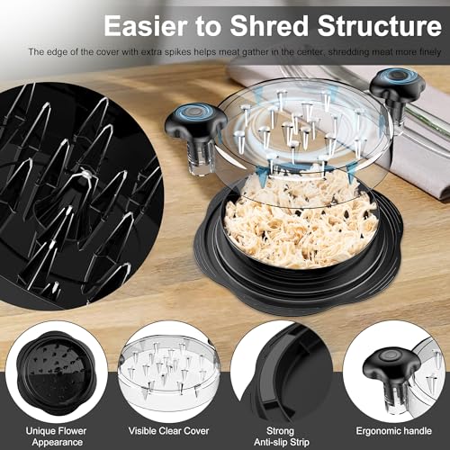 Chicken Shredder Tool Twist Large Meat Shredder with Brush&Fork, Black - color: Black