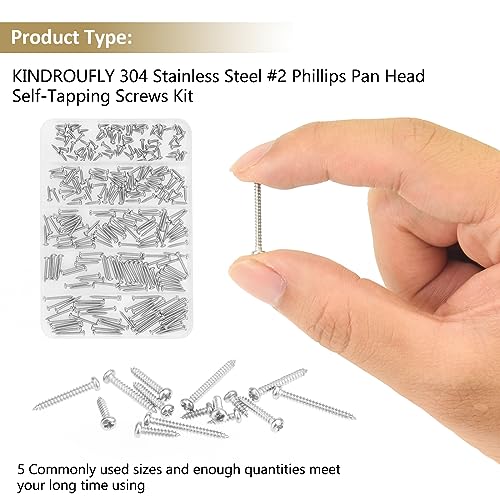252 Pieces #2 x 1/4" 3/8" 1/2" 5/8" 3/4" Phillips Pan Head Self-Tapping Screws, Wood Screws Assortment Kit, 304 Stainless Steel - size: #2