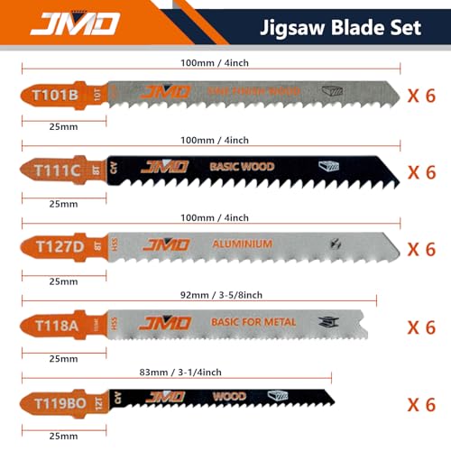 JMD 30-Piece Jigsaw Blades Assortment Set T Shank Assorted Jig Saw Blades