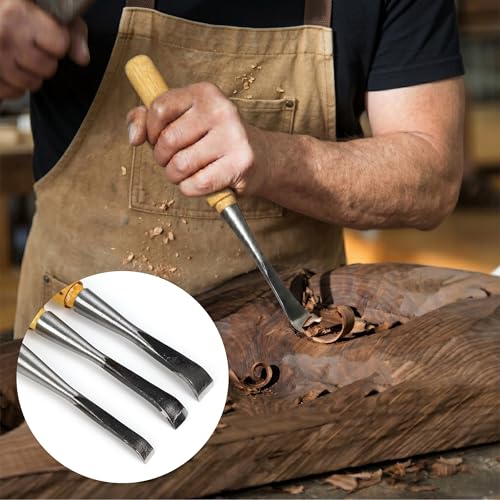 Spoon Gouge Wood Carving Set, 3PCS 10/15/20mm Carbon Steel Bent V-Gouge for DIY Art Craft, Hollowing, Woodworking, Chisels Curved Hand Tools Accessories for Beginners & Professionals