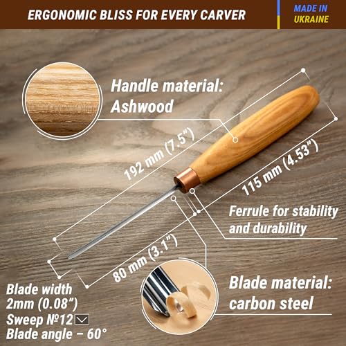 BeaverCraft Wood Carving Chisels, V Gouge - Whittling Hand Chisel K12/02 - Compact Gouges, Wood Carving Tools for Beginners and Professionals