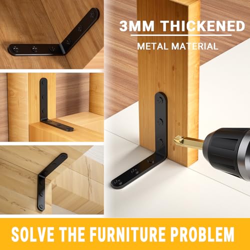 25Pcs Black Angle Brackets 3”x 3” Heavy Duty Corner Bracket 3MM for Wood | 3MM Thick Metal Corner Brackets 90 Degree Joint Hardware 3In Mounting Bracket for Wooden Furniture Cabinet Chairs Bookshelf - size: Black-3x3 Inch